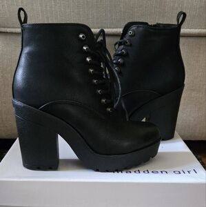 Madden Girl Black Lace-Up Platform Boots